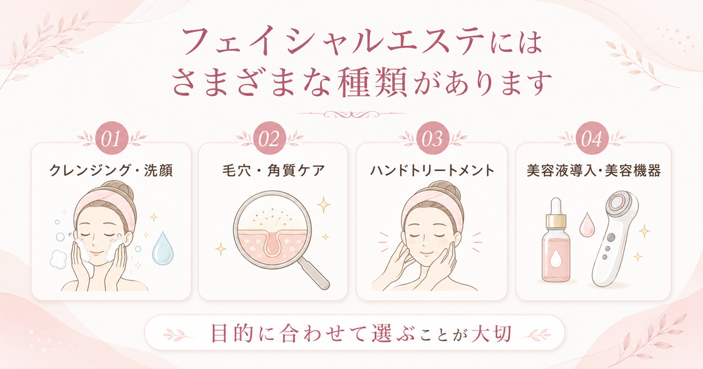 フェイシャルエステの種類を説明するイラスト